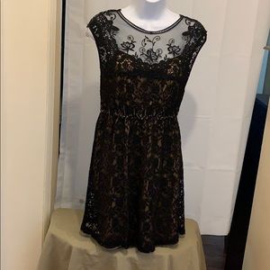 Pinky Sz S Black Lace Dress with Nude Lining